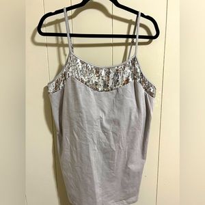 Ashley Stewart 2x 18/20 gray cami tank top silver sequins shelf bra